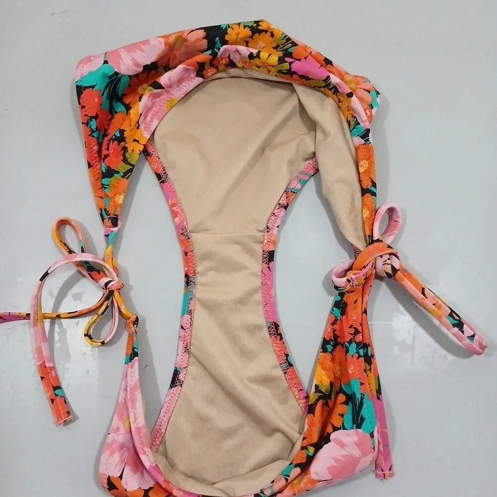 Shade & Shore Floral Print Side Tie Bikini Bottom Large